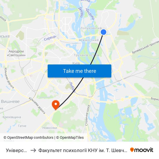 Універсам to Факультет психології КНУ ім. Т. Шевченка map
