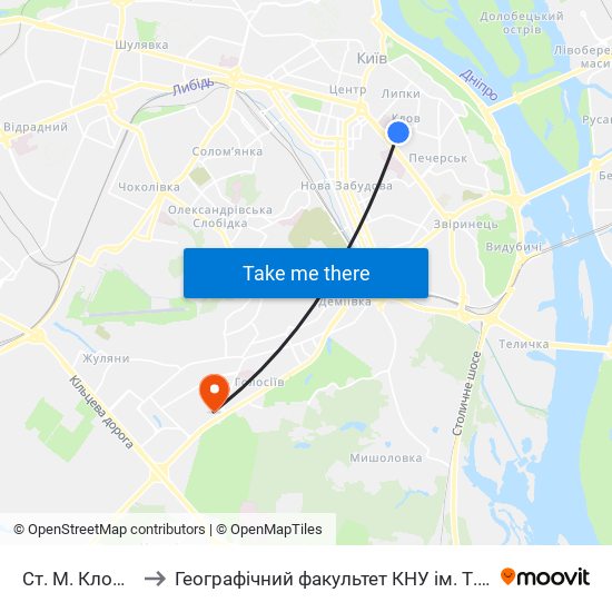 Ст. М. Кловська to Географічний факультет КНУ ім. Т. Шевченка map