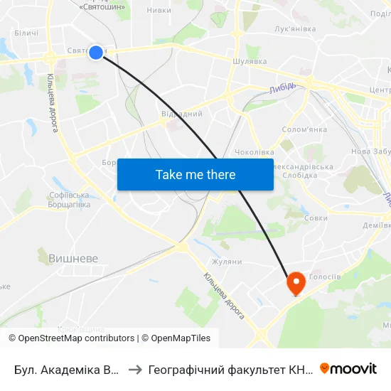 Бул. Академіка Вернадського to Географічний факультет КНУ ім. Т. Шевченка map