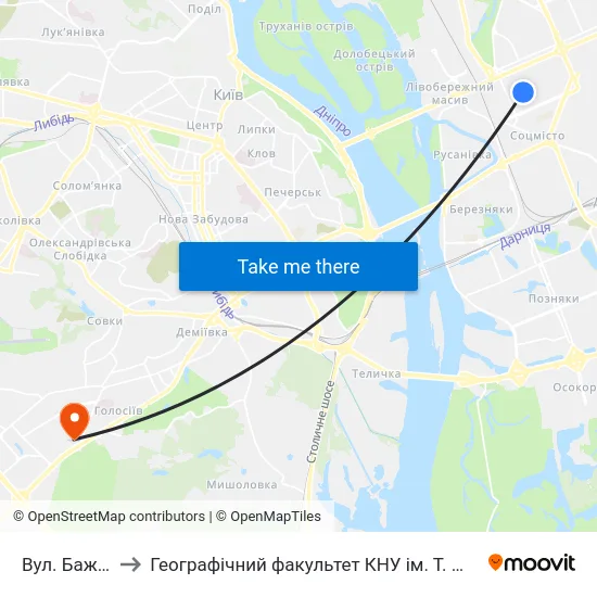 Вул. Бажова to Географічний факультет КНУ ім. Т. Шевченка map