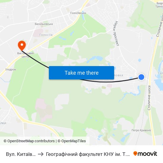 Вул. Китаївська to Географічний факультет КНУ ім. Т. Шевченка map