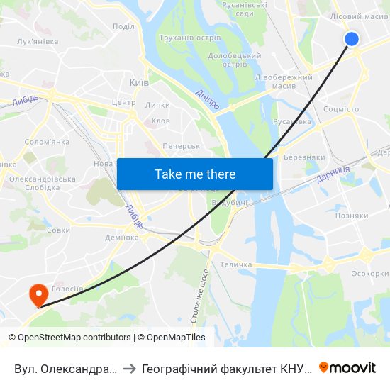 Вул. Олександра Бойченка to Географічний факультет КНУ ім. Т. Шевченка map