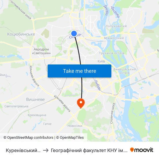 Куренівський Ринок to Географічний факультет КНУ ім. Т. Шевченка map