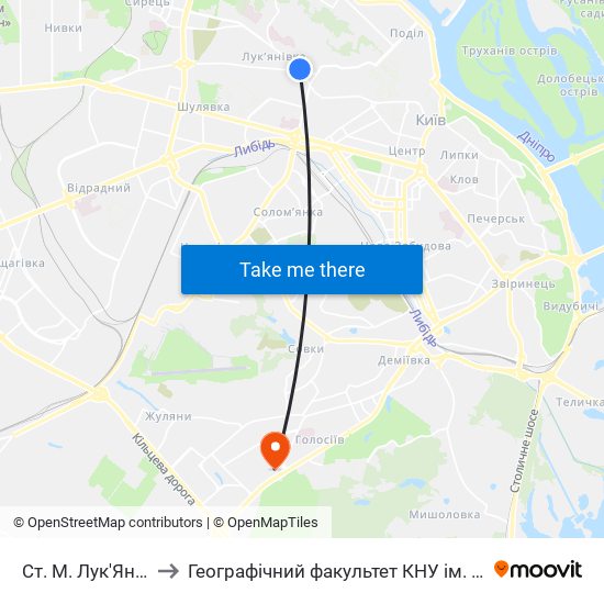 Ст. М. Лук'Янівська to Географічний факультет КНУ ім. Т. Шевченка map