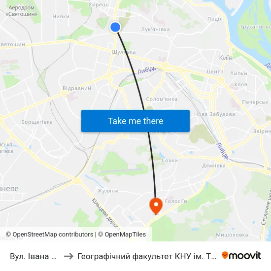 Вул. Івана Гонти to Географічний факультет КНУ ім. Т. Шевченка map