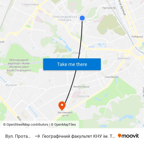 Вул. Протасів Яр to Географічний факультет КНУ ім. Т. Шевченка map