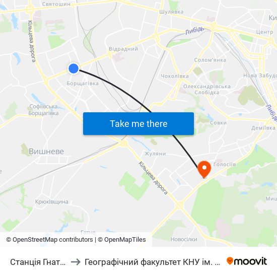 Станція Гната Юри to Географічний факультет КНУ ім. Т. Шевченка map