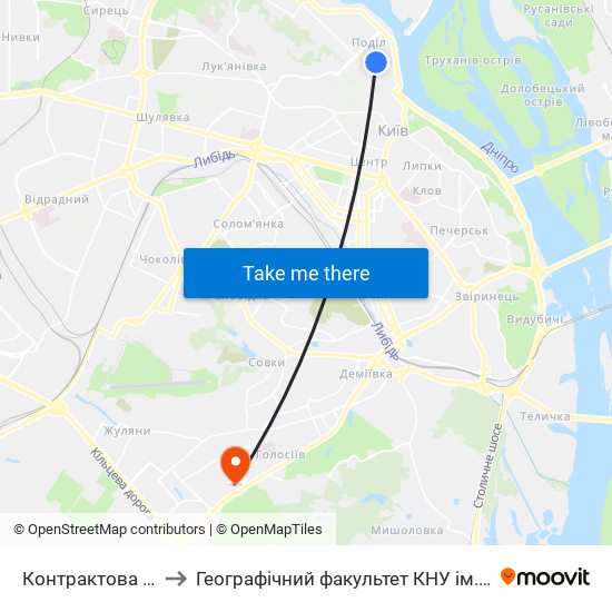 Контрактова Площа to Географічний факультет КНУ ім. Т. Шевченка map