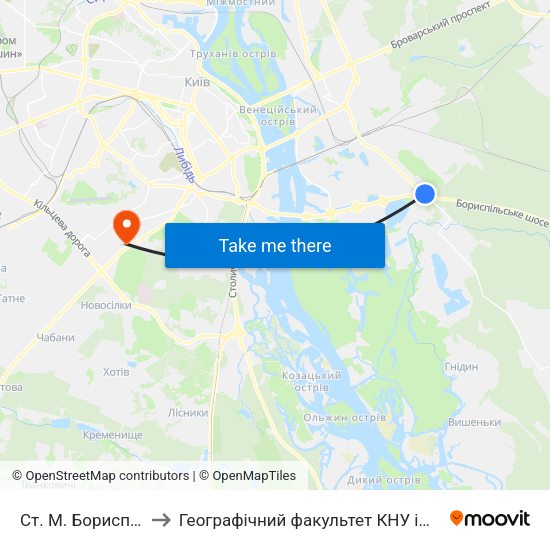 Ст. М. Бориспільська to Географічний факультет КНУ ім. Т. Шевченка map