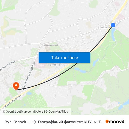 Вул. Голосіївська to Географічний факультет КНУ ім. Т. Шевченка map