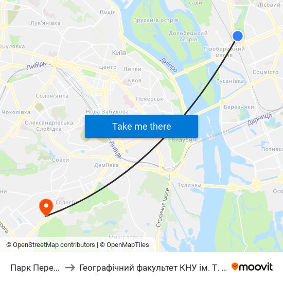 Парк Перемога to Географічний факультет КНУ ім. Т. Шевченка map