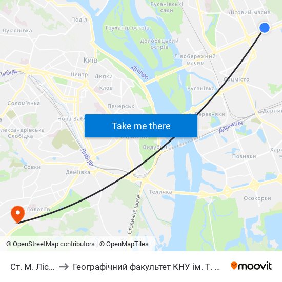 Ст. М. Лісова to Географічний факультет КНУ ім. Т. Шевченка map
