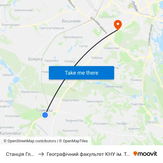 Станція Глеваха to Географічний факультет КНУ ім. Т. Шевченка map