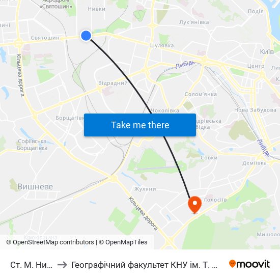 Ст. М. Нивки to Географічний факультет КНУ ім. Т. Шевченка map