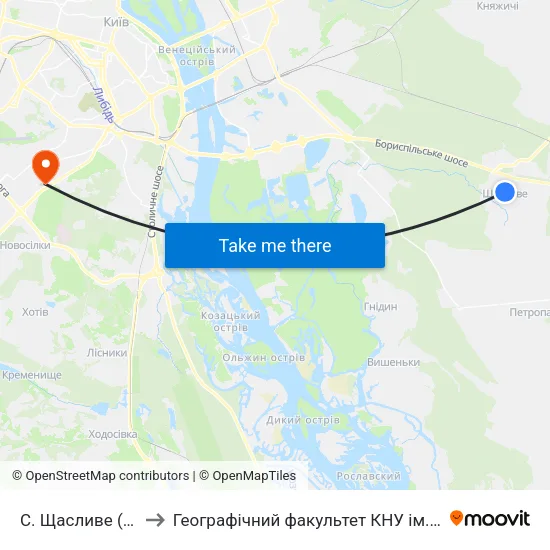 С. Щасливе (Центр) to Географічний факультет КНУ ім. Т. Шевченка map