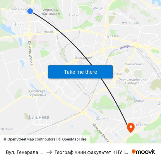 Вул. Генерала Наумова to Географічний факультет КНУ ім. Т. Шевченка map