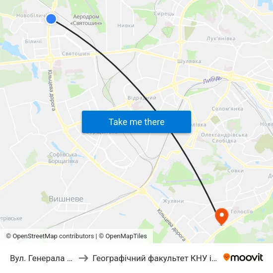 Вул. Генерала Наумова to Географічний факультет КНУ ім. Т. Шевченка map