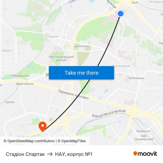 Стадіон Спартак to НАУ, корпус №1 map