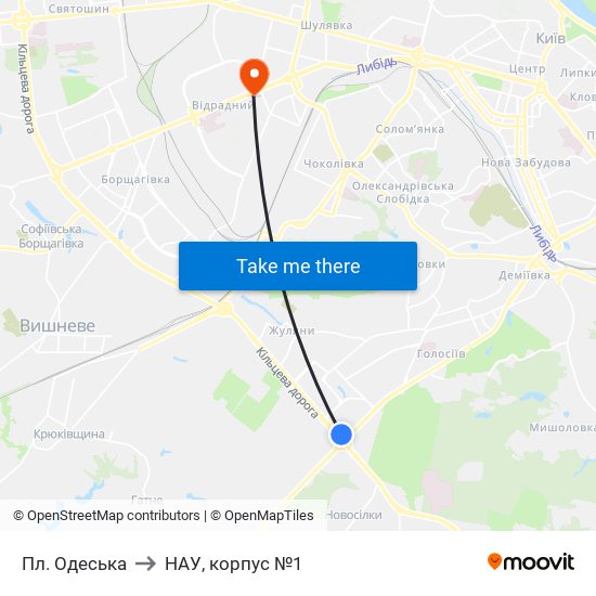 Пл. Одеська to НАУ, корпус №1 map