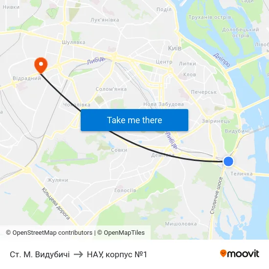 Ст. М. Видубичі to НАУ, корпус №1 map