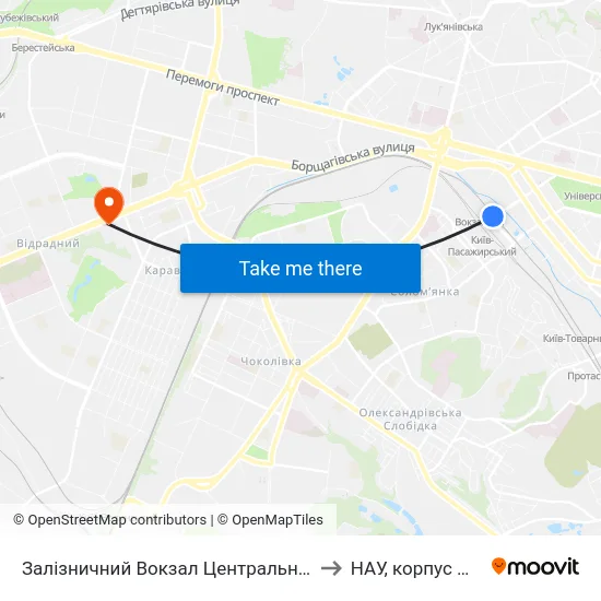 Залізничний Вокзал Центральний to НАУ, корпус №1 map