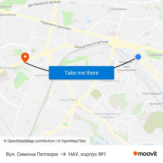 Вул. Симона Петлюри to НАУ, корпус №1 map