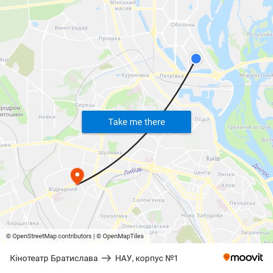 Кінотеатр Братислава to НАУ, корпус №1 map