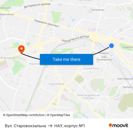 Вул. Старовокзальна to НАУ, корпус №1 map