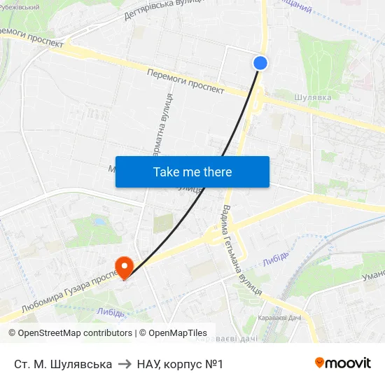 Ст. М. Шулявська to НАУ, корпус №1 map