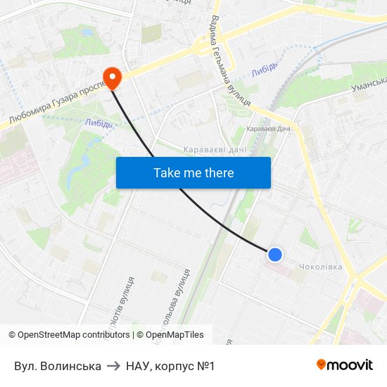 Вул. Волинська to НАУ, корпус №1 map