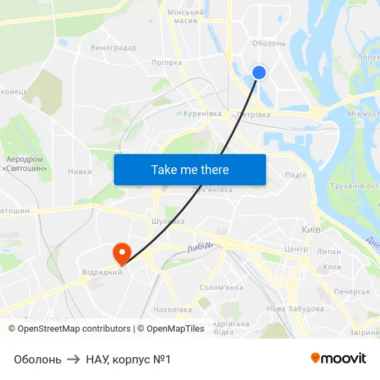 Оболонь to НАУ, корпус №1 map