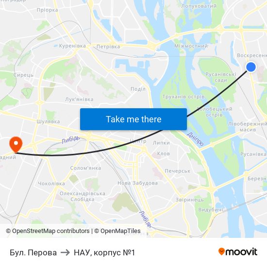 Бул. Перова to НАУ, корпус №1 map