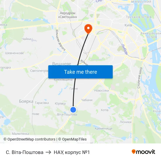 С. Віта-Поштова to НАУ, корпус №1 map