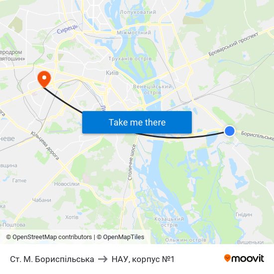 Ст. М. Бориспільська to НАУ, корпус №1 map