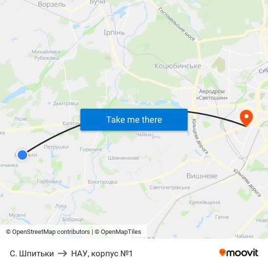 С. Шпитьки to НАУ, корпус №1 map