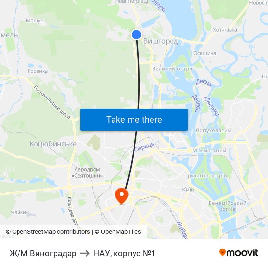 Ж/М Виноградар to НАУ, корпус №1 map