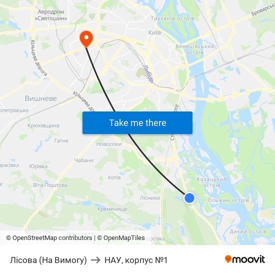 Лісова (На Вимогу) to НАУ, корпус №1 map