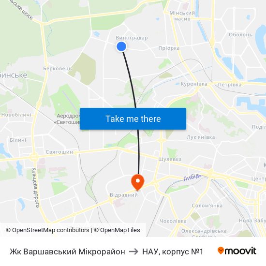 Жк Варшавський Мікрорайон to НАУ, корпус №1 map