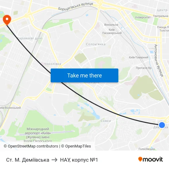 Ст. М. Деміївська to НАУ, корпус №1 map