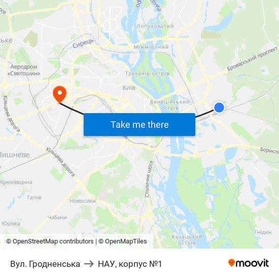 Вул. Гродненська to НАУ, корпус №1 map