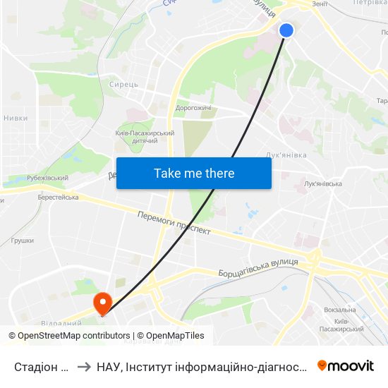 Стадіон Спартак to НАУ, Інститут інформаційно-діагностичних систем 11 корпус map