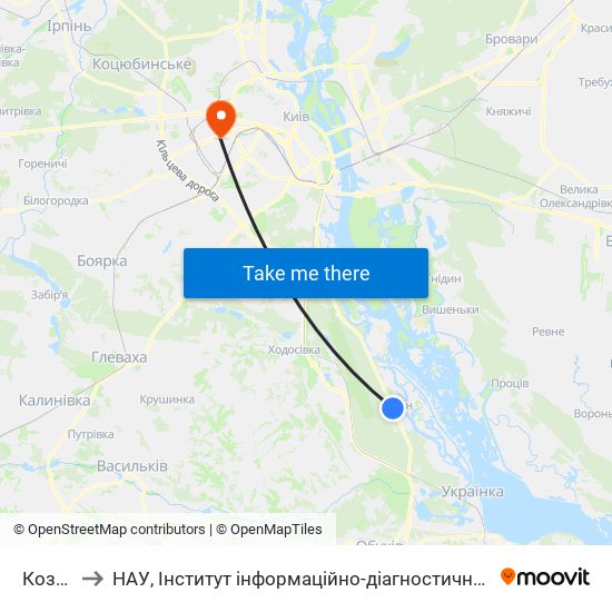 Козин-2 to НАУ, Інститут інформаційно-діагностичних систем 11 корпус map