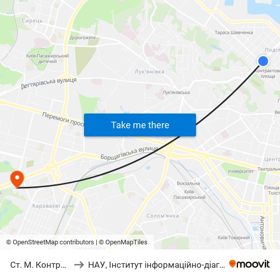Ст. М. Контрактова Площа to НАУ, Інститут інформаційно-діагностичних систем 11 корпус map