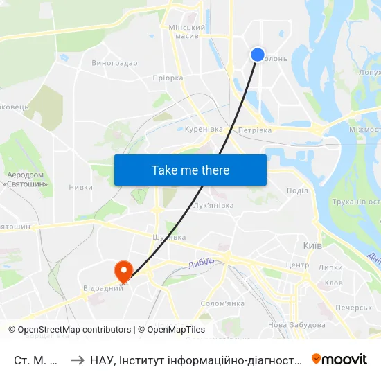 Ст. М. Мінська to НАУ, Інститут інформаційно-діагностичних систем 11 корпус map