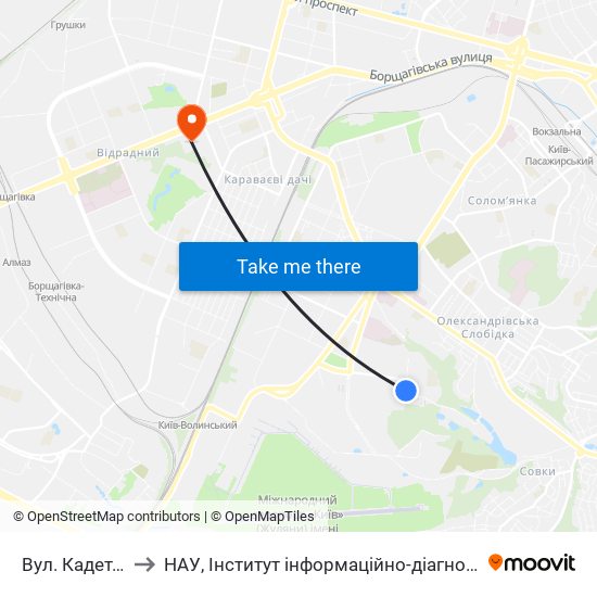 Вул. Кадетський Гай to НАУ, Інститут інформаційно-діагностичних систем 11 корпус map