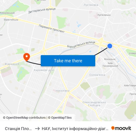 Станція Площа Перемоги to НАУ, Інститут інформаційно-діагностичних систем 11 корпус map
