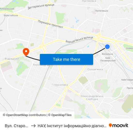 Вул. Старовокзальна to НАУ, Інститут інформаційно-діагностичних систем 11 корпус map