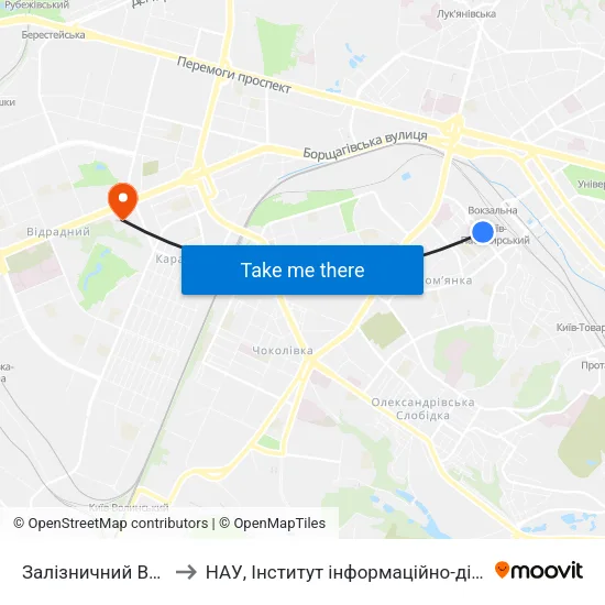 Залізничний Вокзал Південний to НАУ, Інститут інформаційно-діагностичних систем 11 корпус map