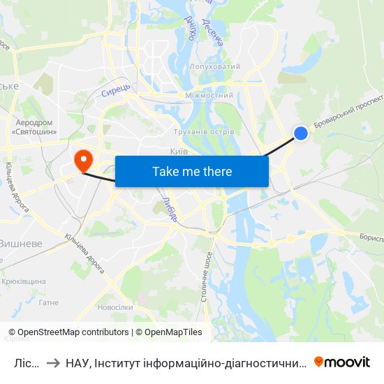 Лісова to НАУ, Інститут інформаційно-діагностичних систем 11 корпус map