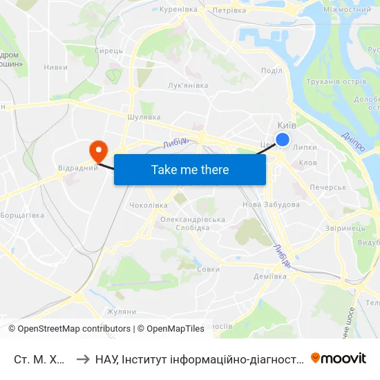 Ст. М. Хрещатик to НАУ, Інститут інформаційно-діагностичних систем 11 корпус map